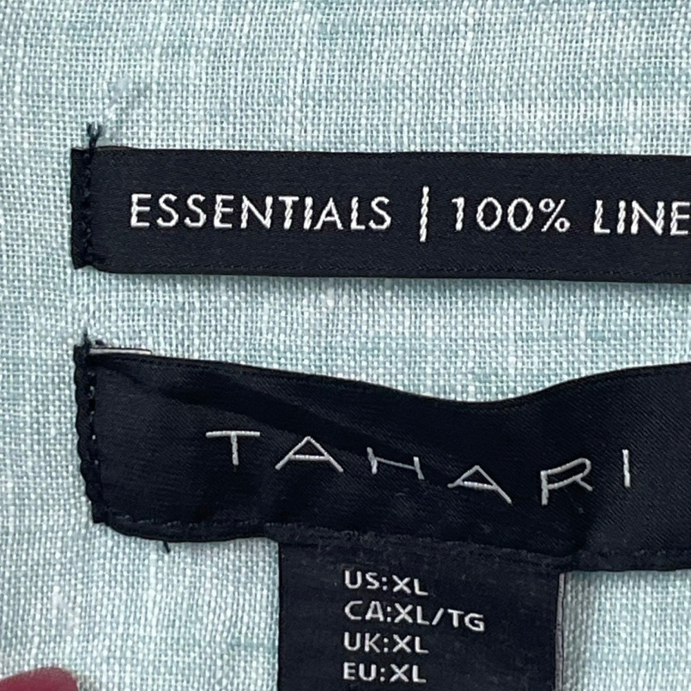 Tahari Essentials Linen Button Down Shirt Womens XL Blue Long Roll Tab Sleeve - Picture 3 of 6